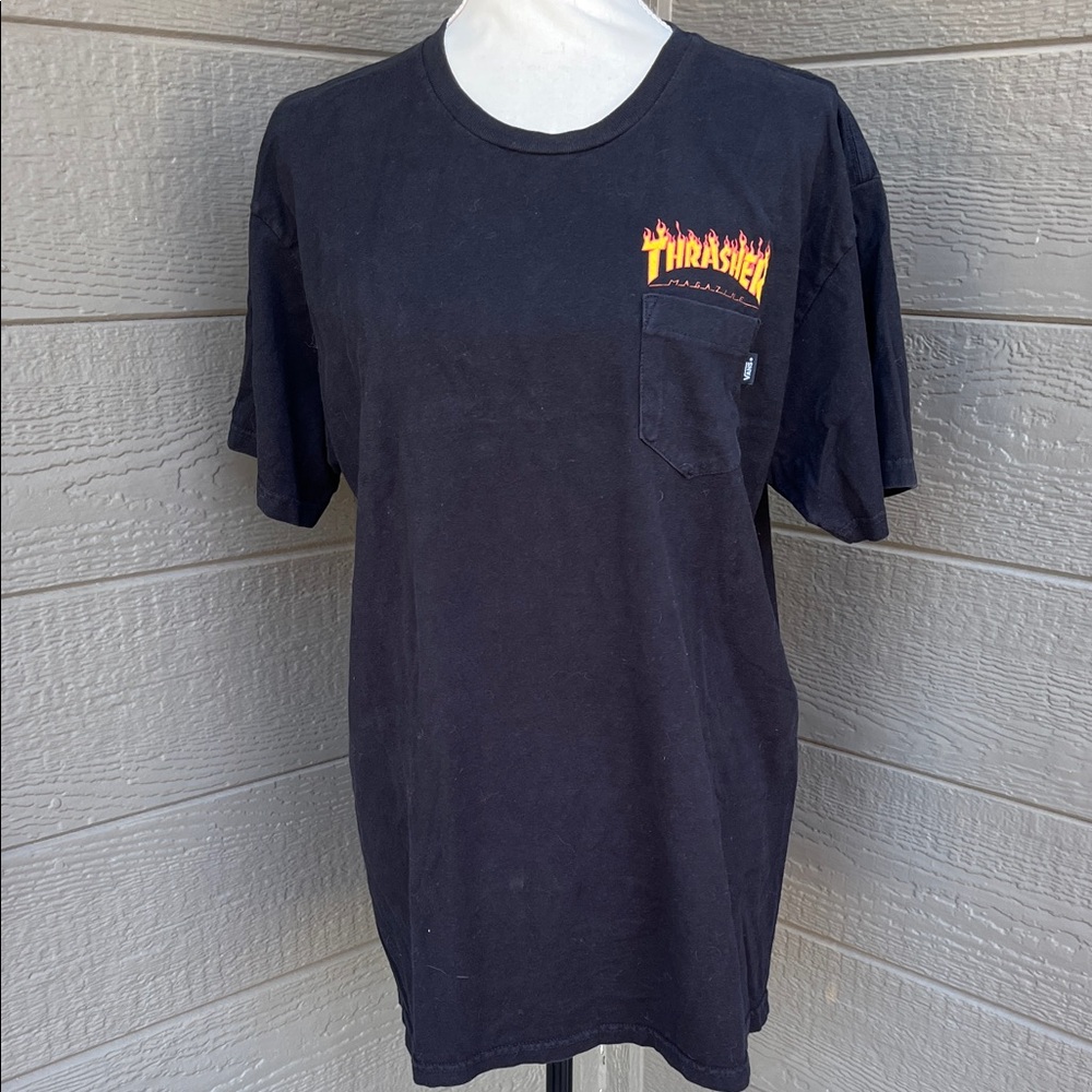 Thrasher Black Tee with Fiery Logo